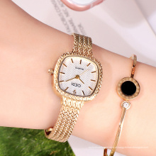 Relógios de ouro vintage com padrão quadrado de 7 cores para mulheres relógios de alta qualidade com pulseira de aço inoxidável relógios para senhoras
